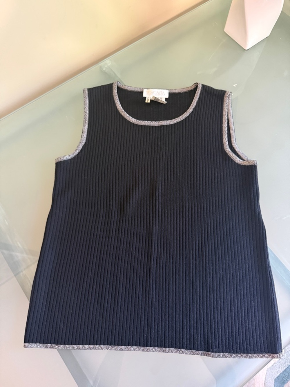 Escada Margareta Ley Black Knit Tank Top Designer Sleeveless Couture Top - Picture 4 of 5